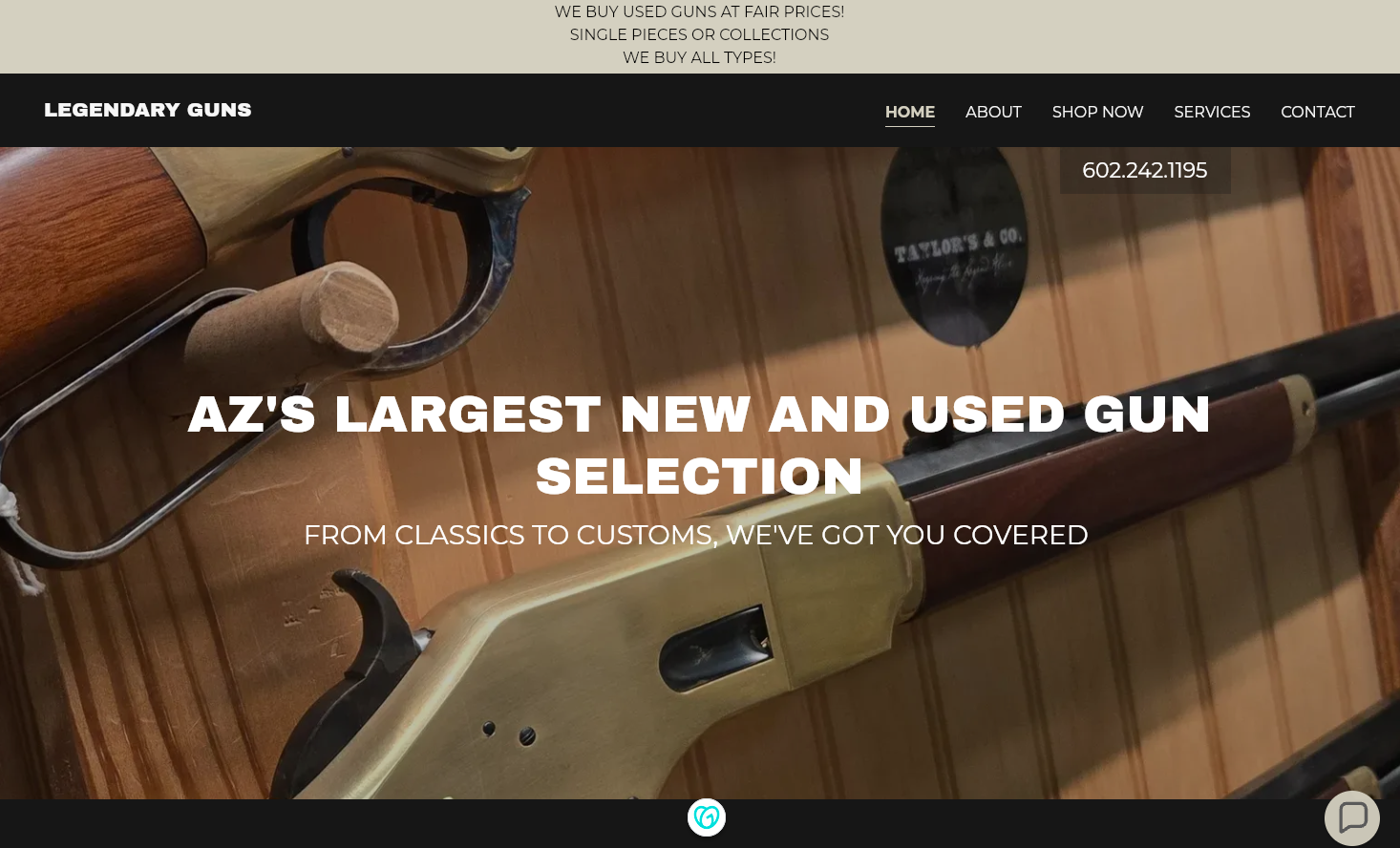 Legendary Guns original website — full homepage view