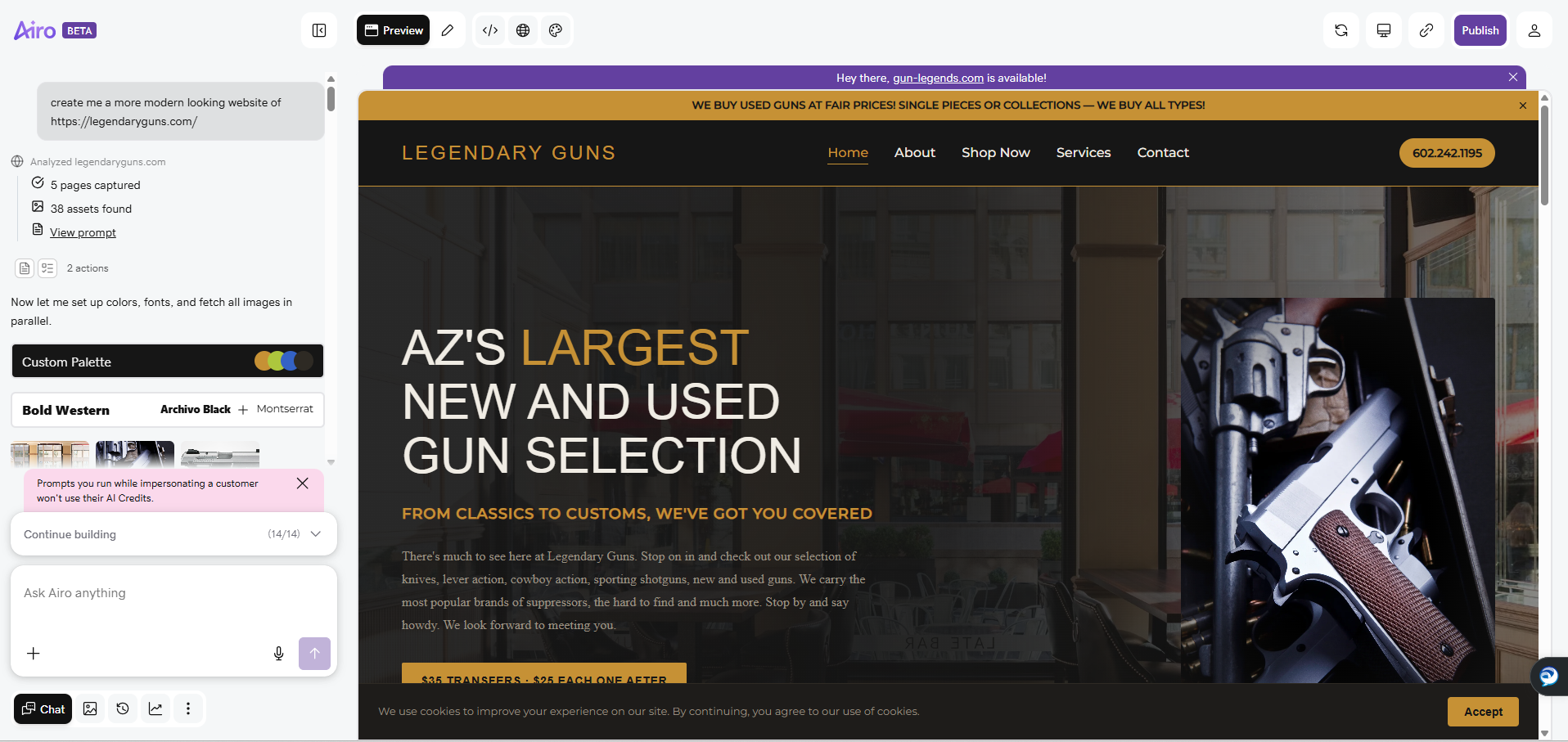 Airo AI rebuilding the Legendary Guns website