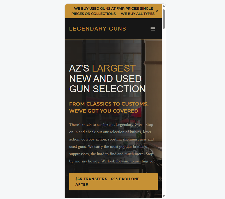 Legendary Guns — Mobile new website